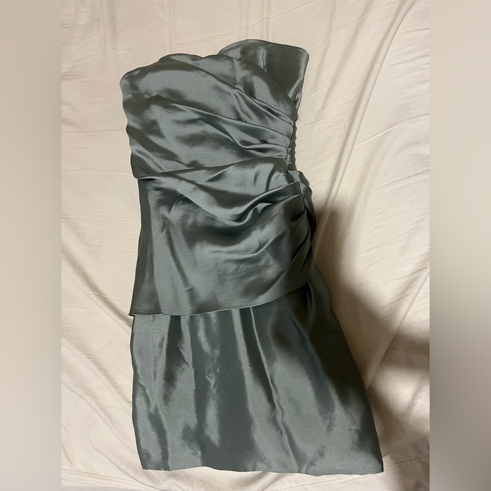 Jill Stuart Sz.0 green tint silver strapless cocktail dress